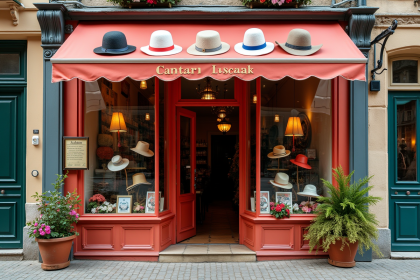 Façade charmante d une boutique de chapeaux vintage ensoleillée