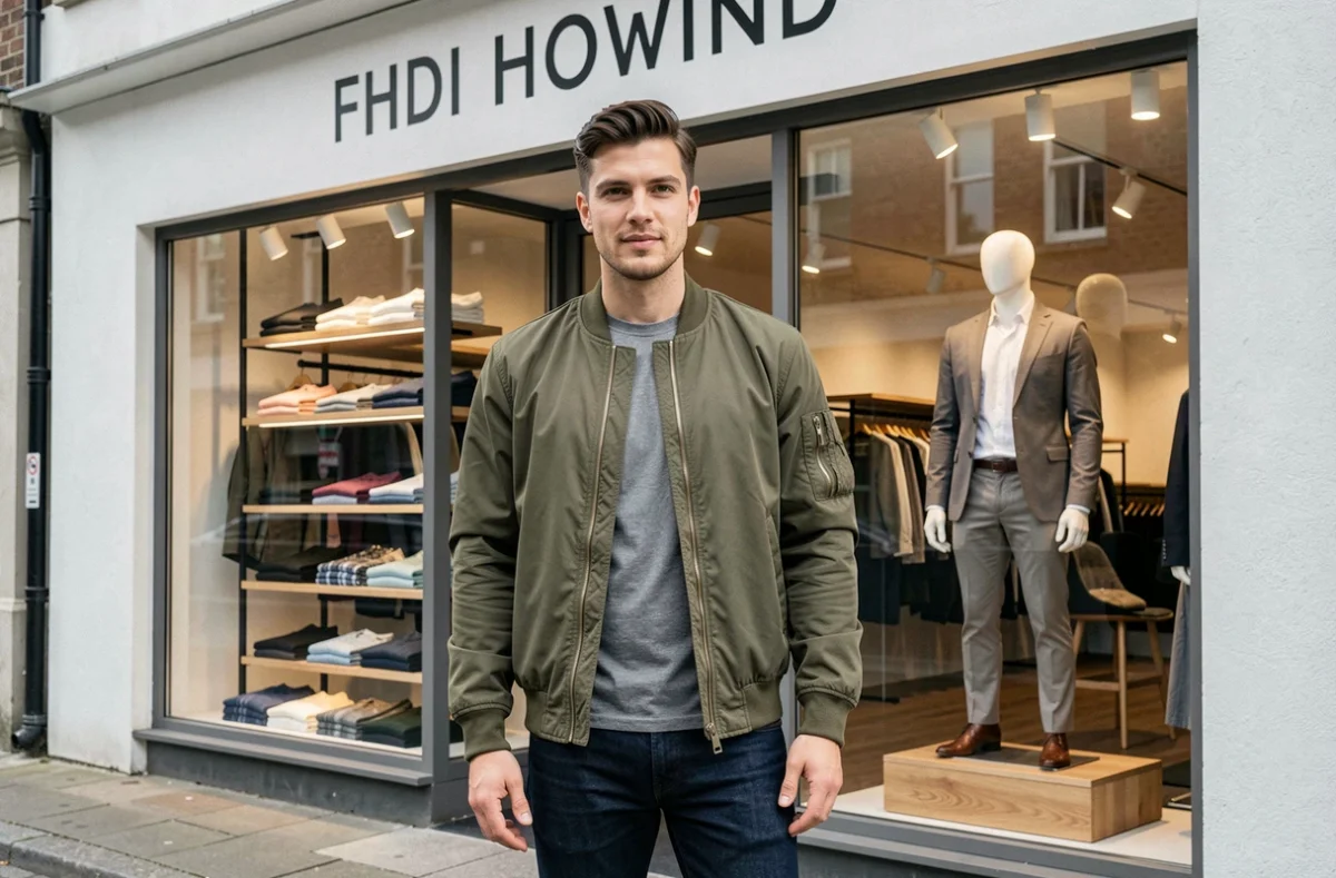 Un homme tendance pose devant la vitrine de C'Pierre Style, boutique de mode masculine contemporaine à Toulouse