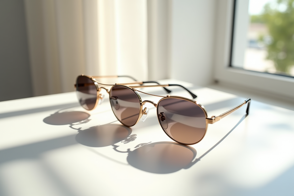 Vitrine élégante avec plusieurs paires de lunettes de soleil colorées
