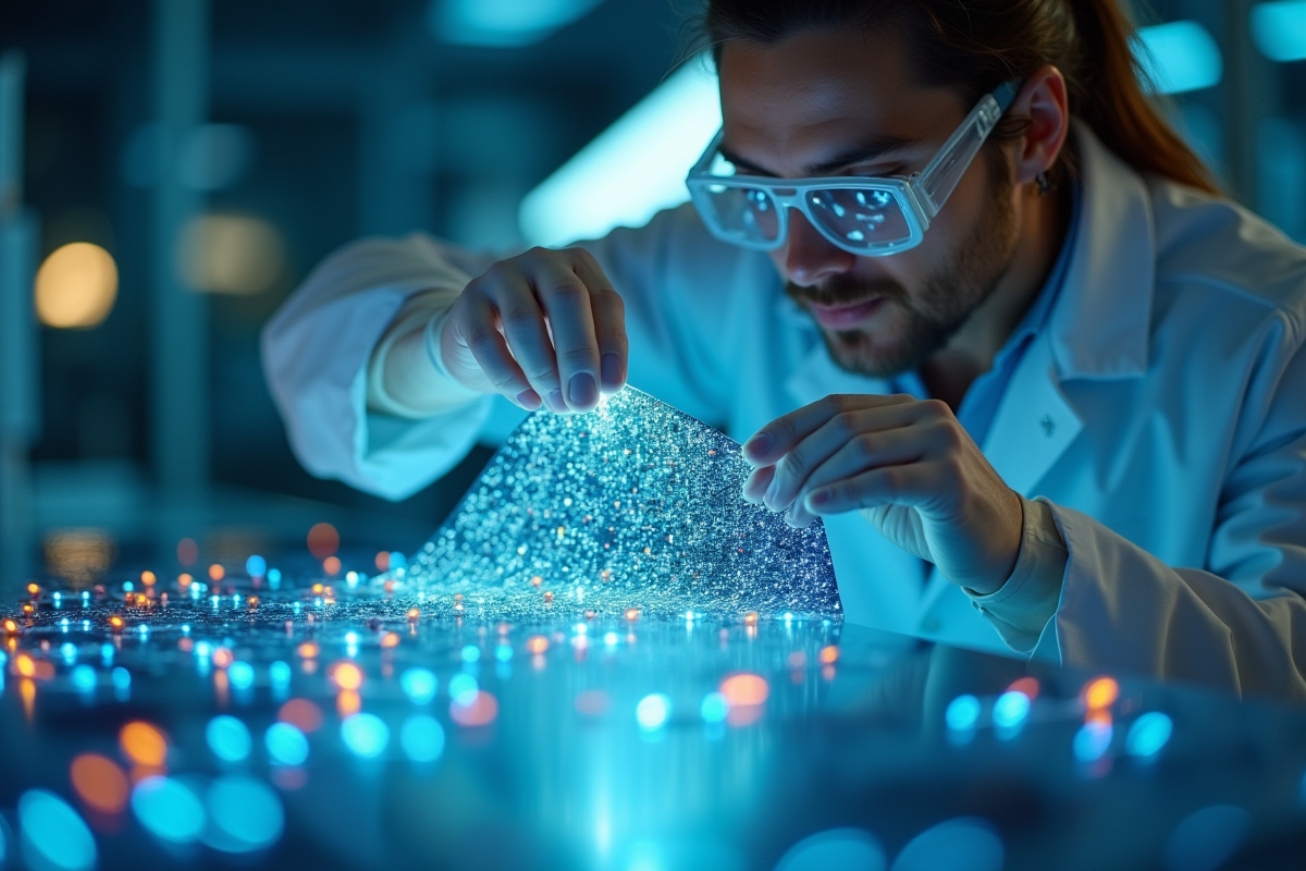 Scientifique examinant un tissu électronique dans un laboratoire moderne