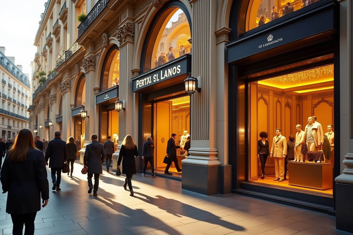 Façade d'un grand magasin parisien en journée ensoleillée