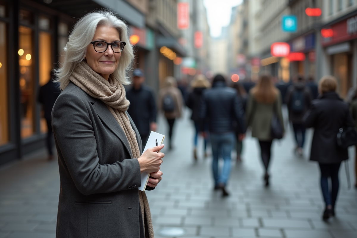 Femme fashion forecaster observant la ville urbaine