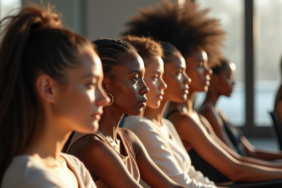 Groupe diversifié de personnes dans un salon lumineux