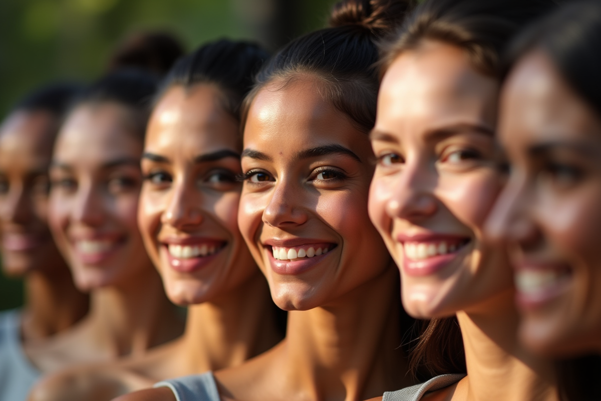 Groupe divers de personnes souriantes en lumière naturelle