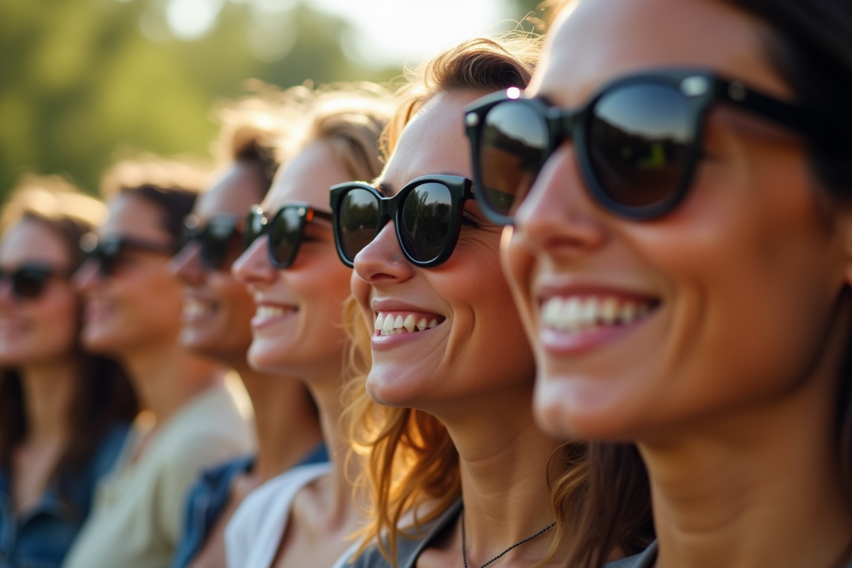 Groupe de personnes portant des lunettes de soleil colorées en extérieur