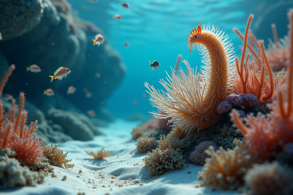 Calcal dans son habitat marin avec poissons et plantes