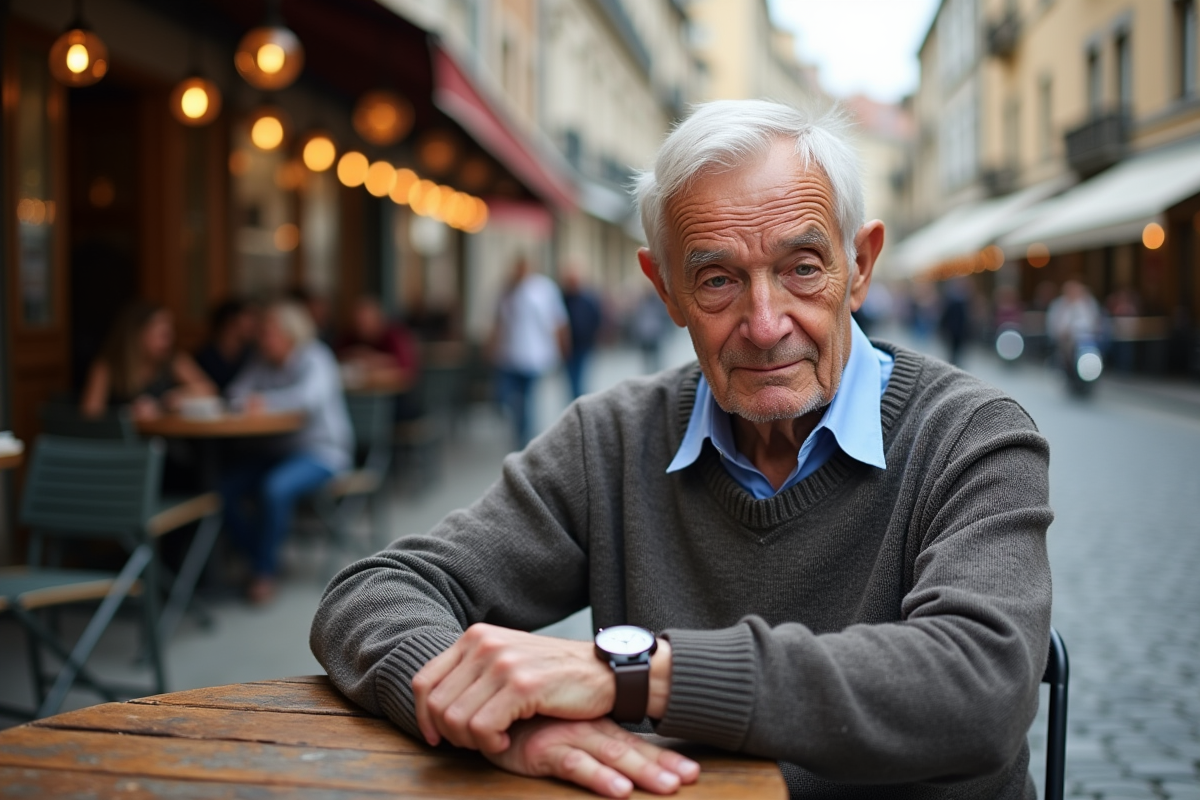 Homme âgé vérifiant l