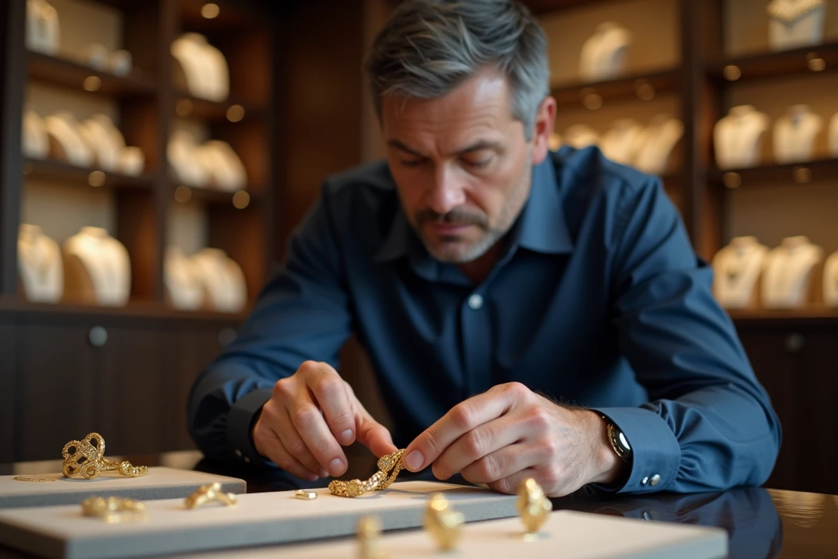 Homme remettant un bracelet en or au bijoutier