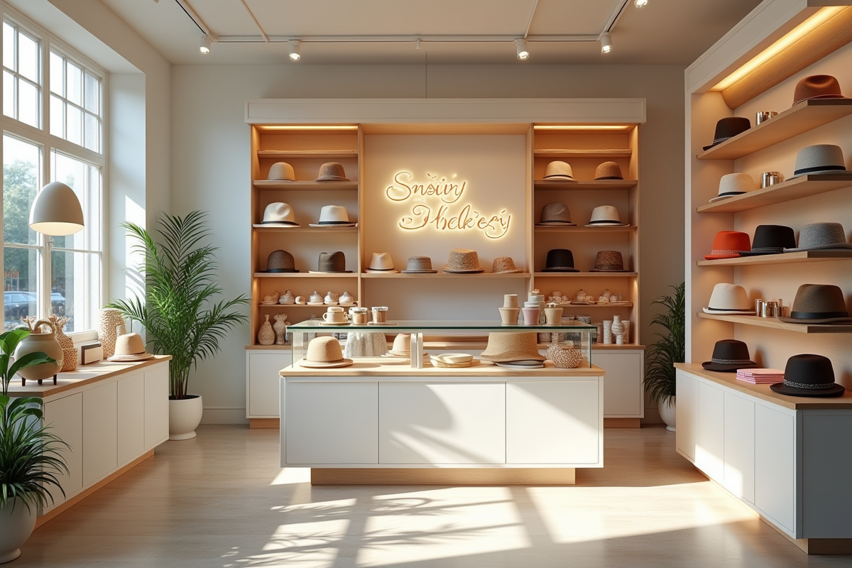 Intérieur lumineux d une boutique de chapeaux modernes élégants