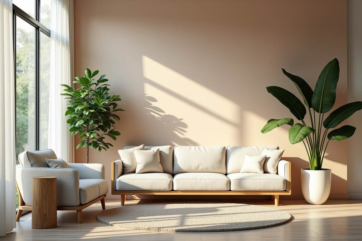 Salon moderne avec mobilier minimaliste et couleurs tendance 2025