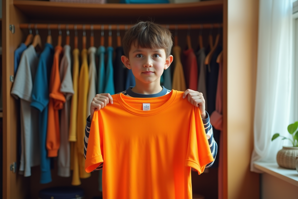 Jeune adulte devant un vestiaire avec mode 2010s