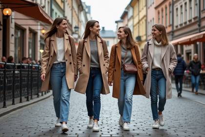 Groupe de jeunes femmes suédoises marchant dans Stockholm