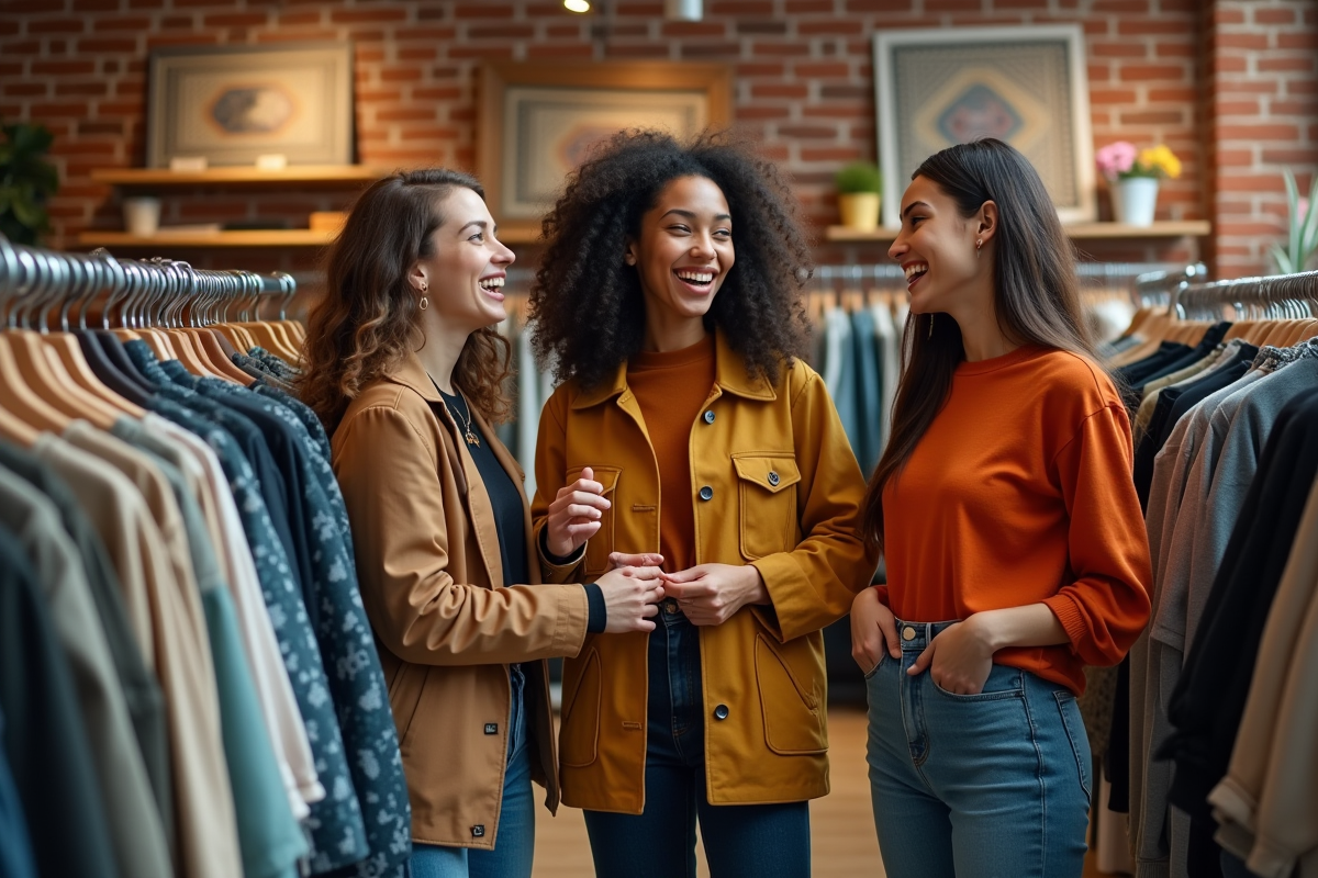 Groupe de jeunes dans une boutique de mode urbaine