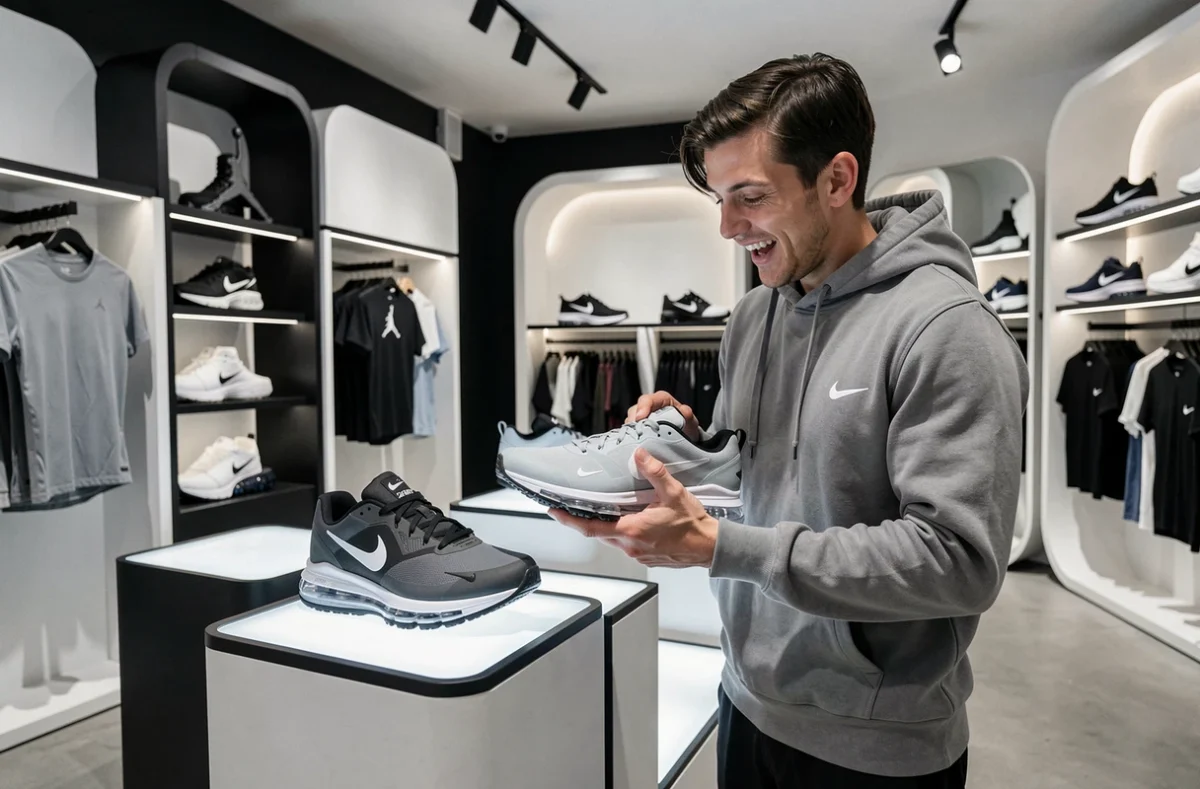 Intérieur du Nike Store Paris avec des baskets et vêtements de sport Nike exposés