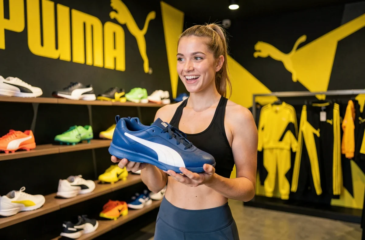 Intérieur du Puma Store Paris avec des chaussures de sport et vêtements Puma
