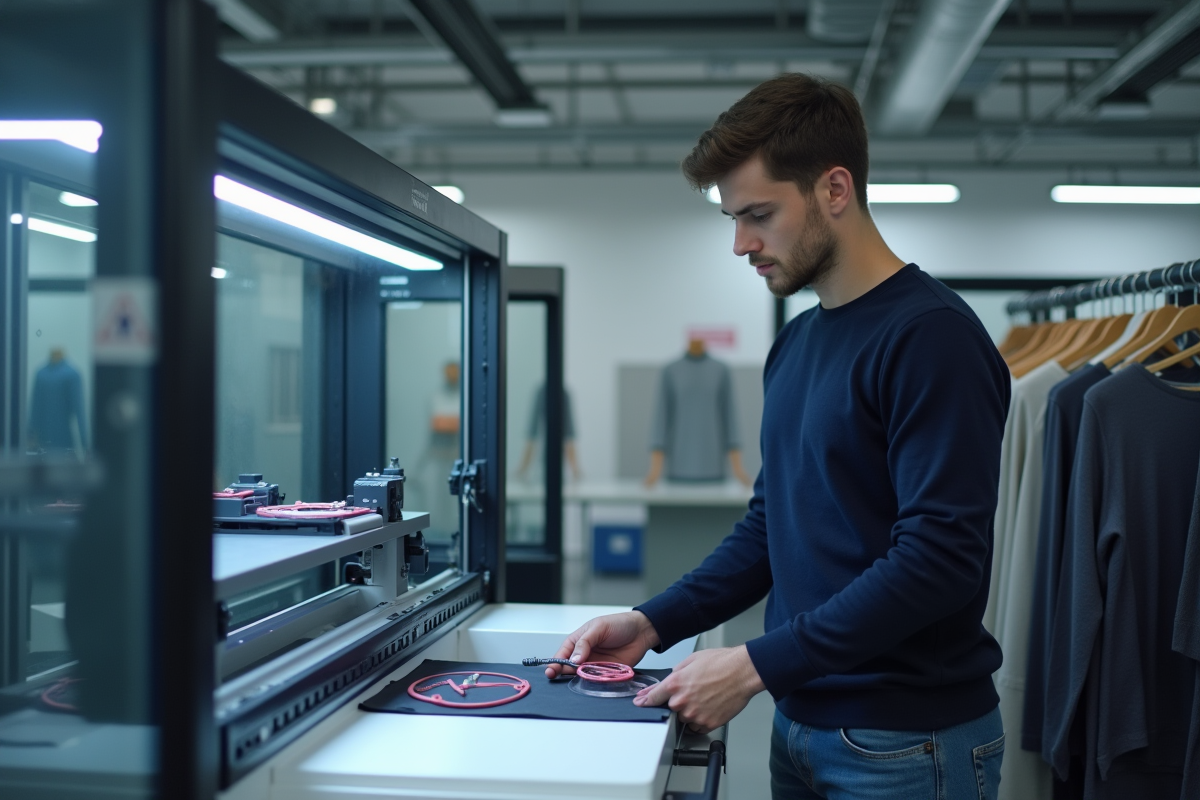 Jeune technologue utilisant une imprimante 3D pour tissus