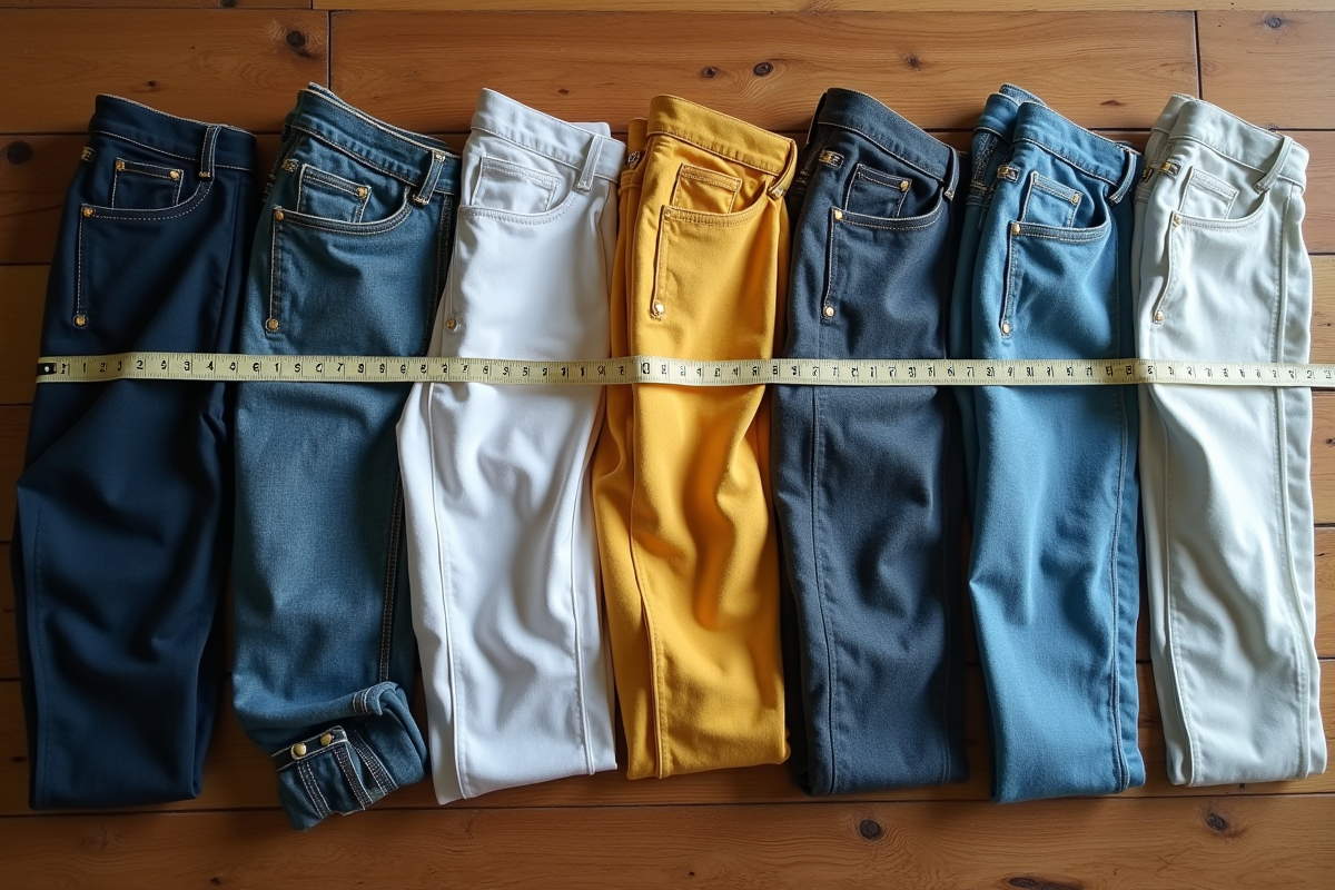 Vêtements 3XL étalés avec rubans de mesure sur une table en bois